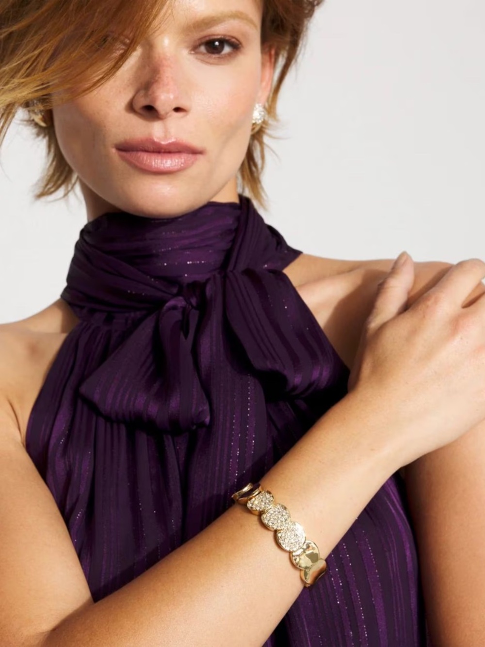 WHBM Pavé Discs Stretch Bracelet Gold Tone NWOT